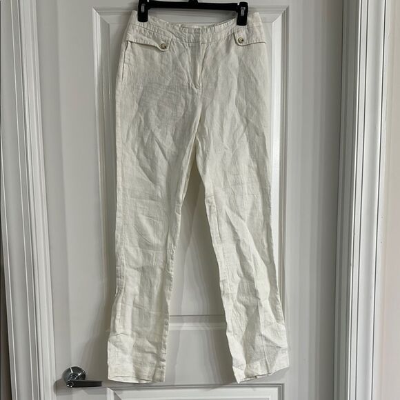 Beach Siren Vibes White Linen Flare Pants with Boot Cut Design - Picture 1 of 2